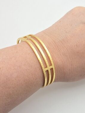 Rustic Cuff Gold Hammered Triple Band Cuff Bracelet